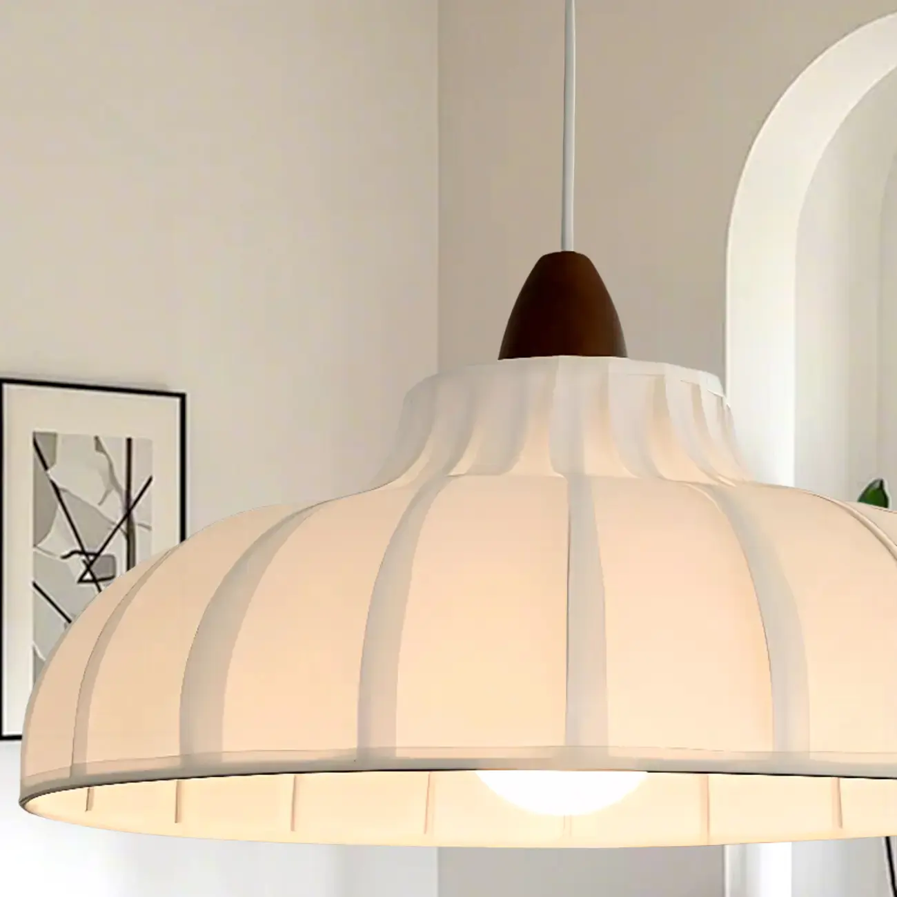 Elegant Fabric White Dome Pendant Lamp for Living Room Image - 5 | homeyfad
