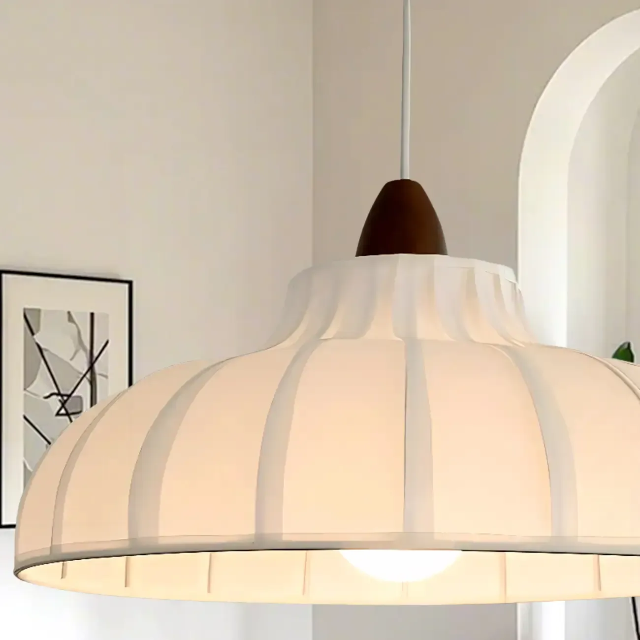 Elegant Fabric White Dome Pendant Lamp for Living Room Image - 5