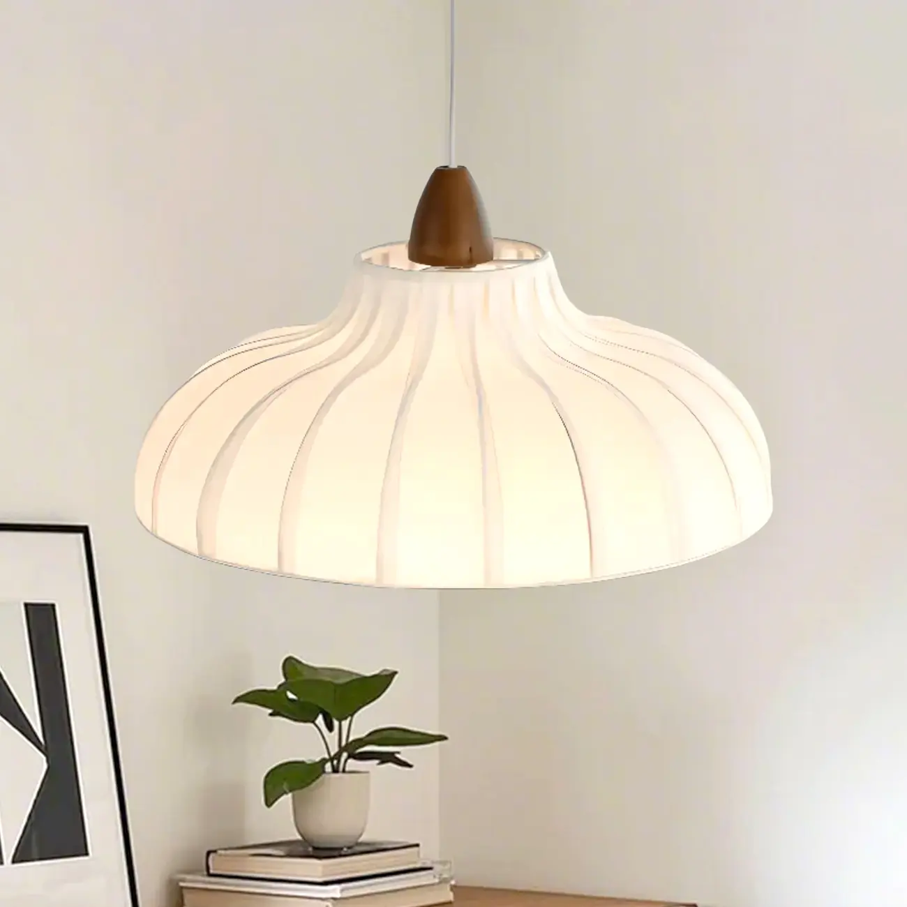 Elegant Fabric White Dome Pendant Lamp for Living Room Image - 4 | homeyfad