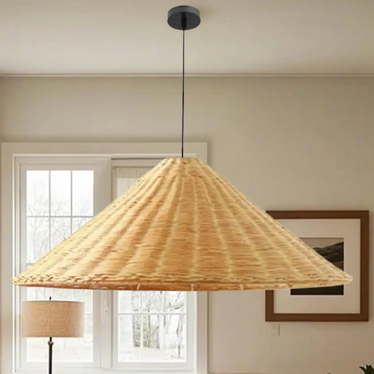 Southeast Asian Rattan Cone Pendant Light for Living Room Image - 13 | homeyfad