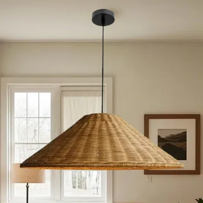 Southeast Asian Rattan Cone Pendant Light for Living Room Image - 15