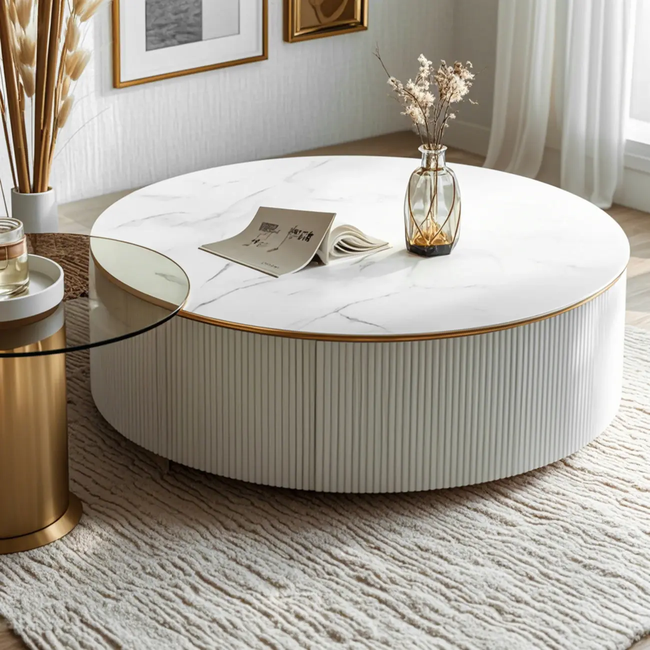 White Round Wood Lift-Top Drawer Coffee Table Image - 5 | homeyfad