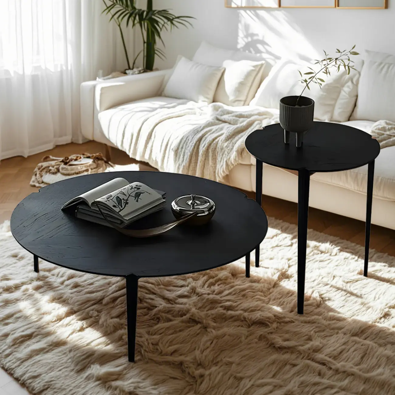 Black Scandinavian Chic Round Wood Coffee Table Image - 1 | homeyfad