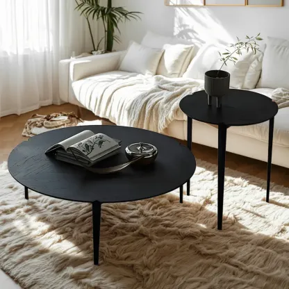 Black Scandinavian Chic Round Wood Coffee Table Image - 1