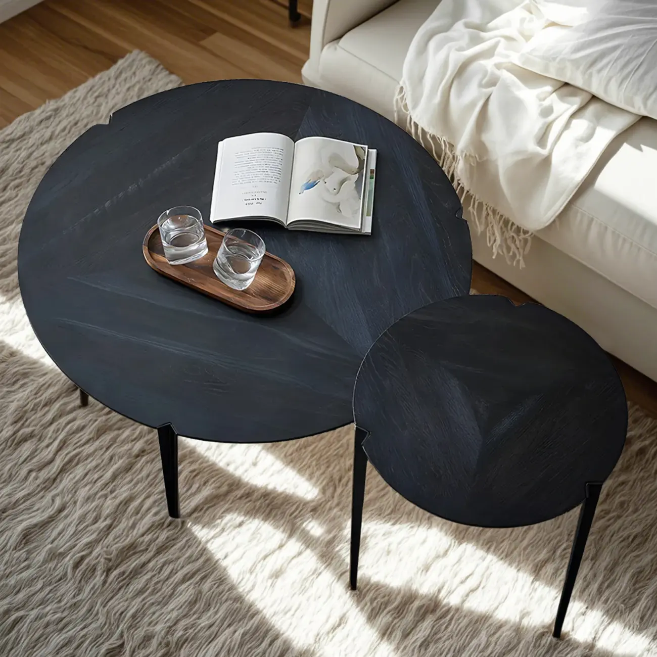 Black Scandinavian Chic Round Wood Coffee Table Image - 2 | homeyfad