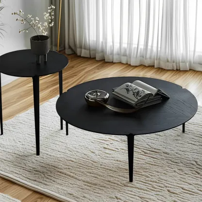 Black Scandinavian Chic Round Wood Coffee Table Image - 4
