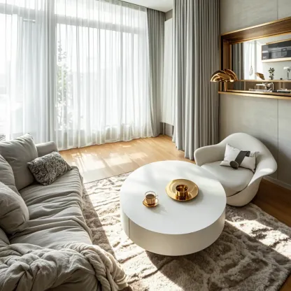 White Round Pedestal Modern Wood Drawer Coffee Table Image - 4