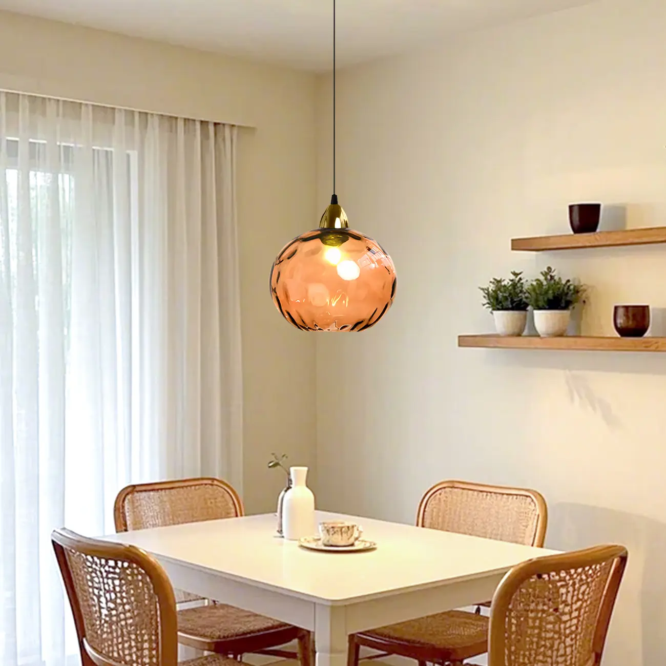 Artistic Stained Glass Globe Pendant Light for Dining Room Image - 4 | homeyfad