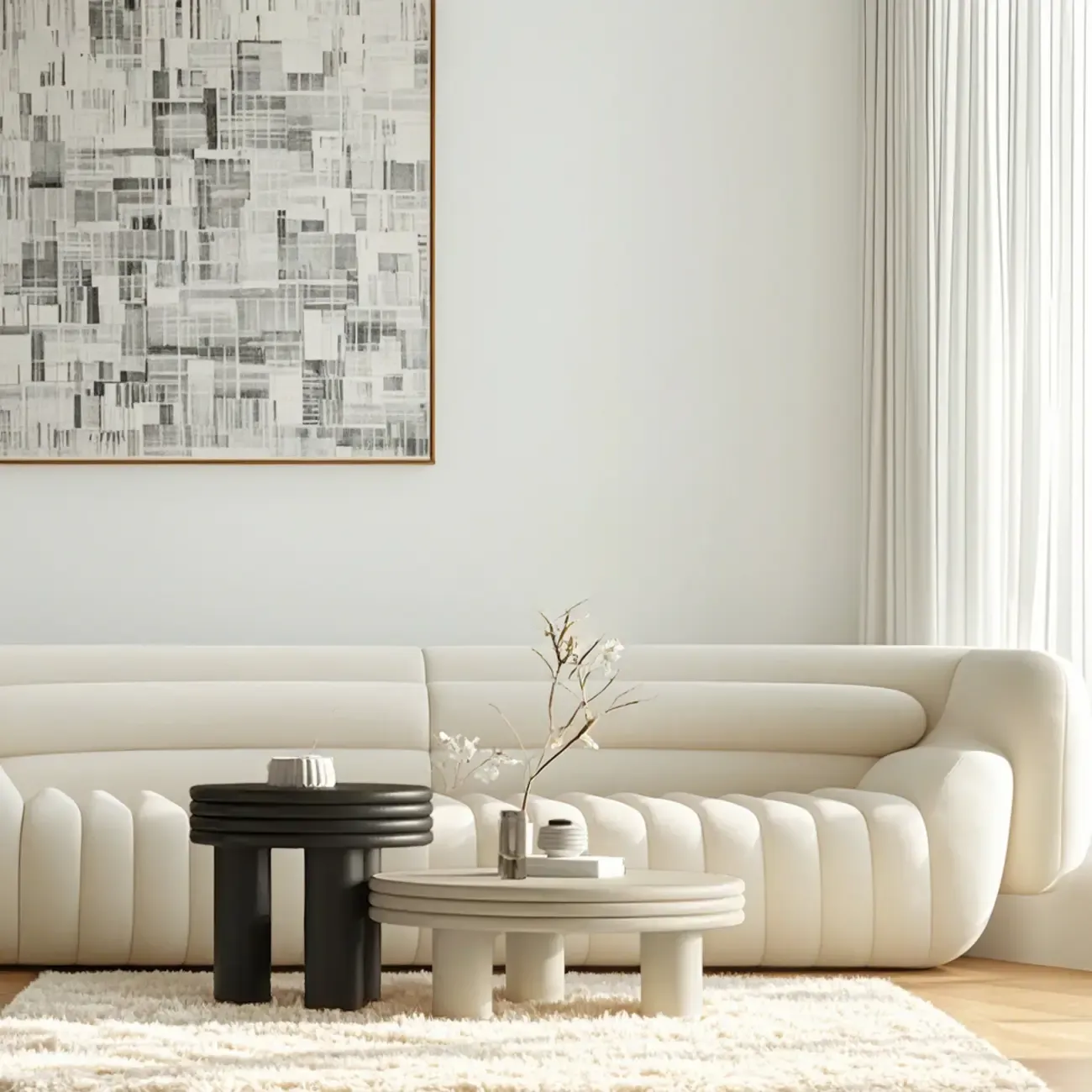White Black Modern Elegant Round Wood Coffee Table Image - 7