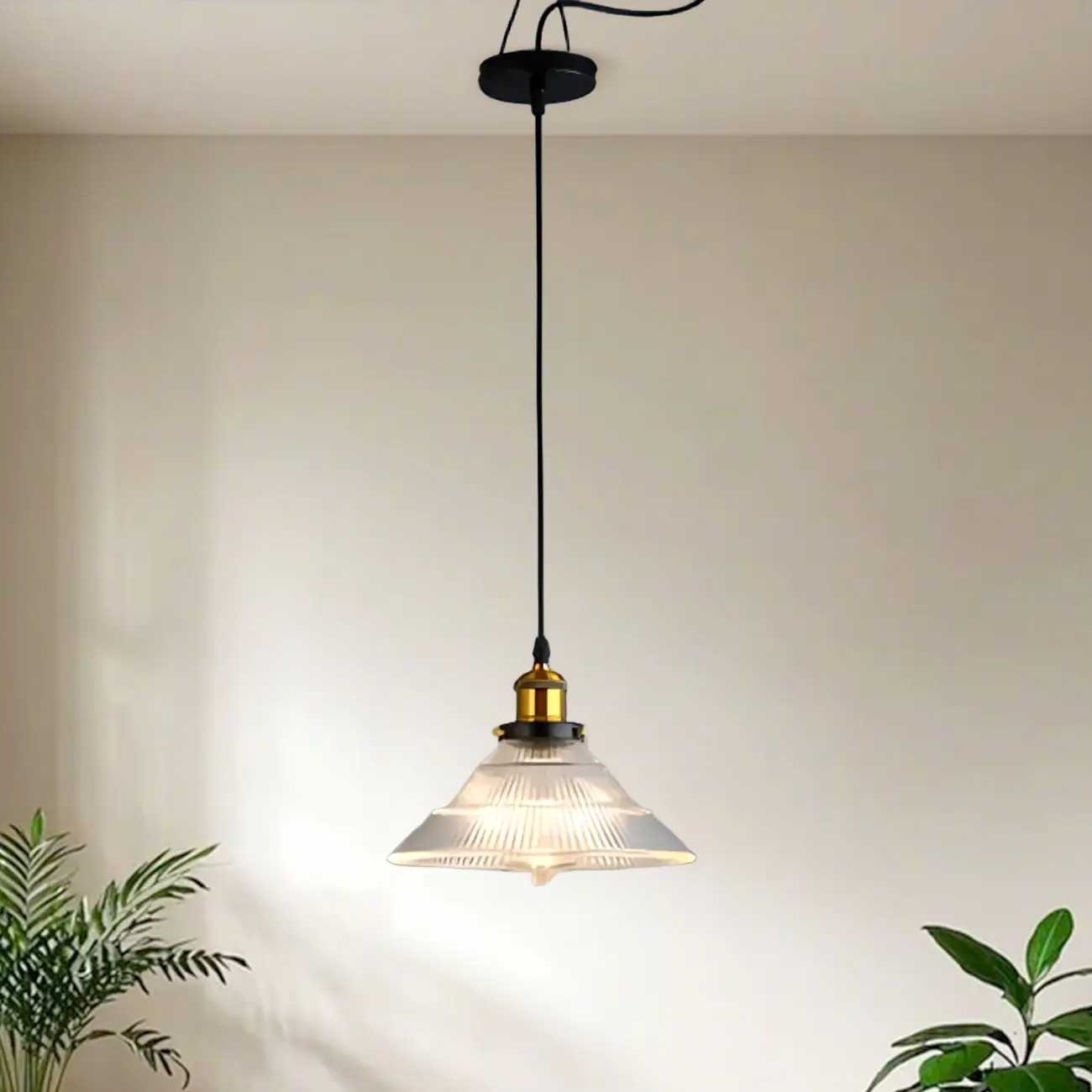 Vintage Green Cone Stained Glass Pendant Lamp with Stripes for Decor Image - 3 | homeyfad