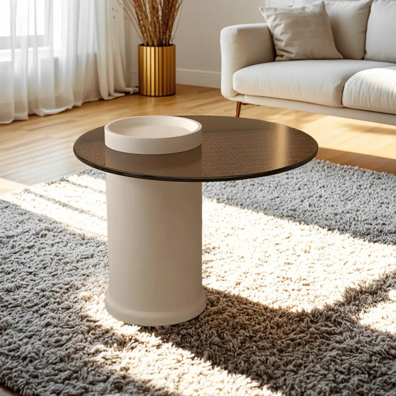 White Round Modern Wood Coffee Table with Storage Base Image - 5 | homeyfad