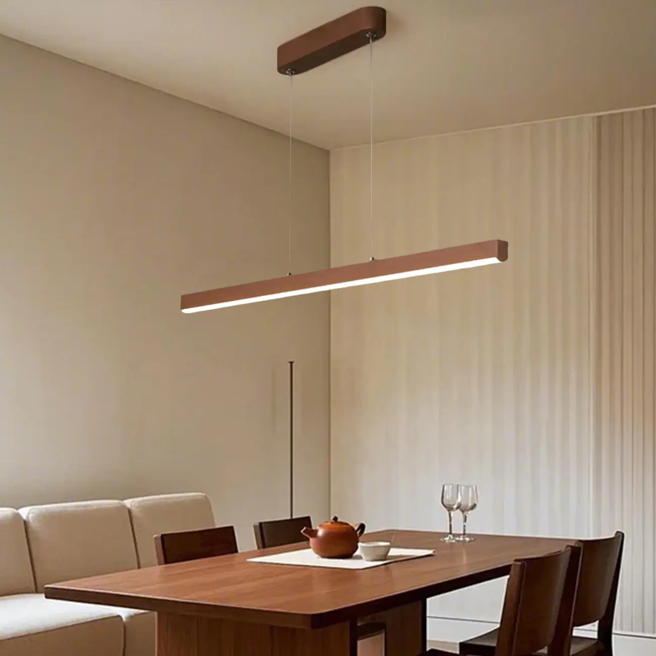 Simple Brown Silica Gel Rectangular LED Island Light for Kitchen Image - 1 | homeyfad