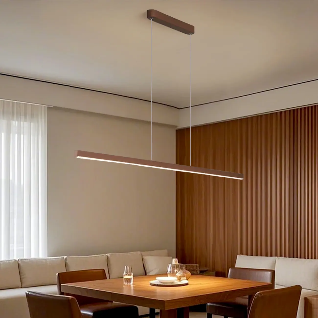 Simple Brown Silica Gel Rectangular LED Island Light for Kitchen Image - 2 | homeyfad