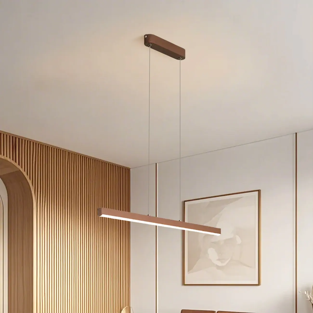 Simple Brown Silica Gel Rectangular LED Island Light for Kitchen Image - 13 | homeyfad