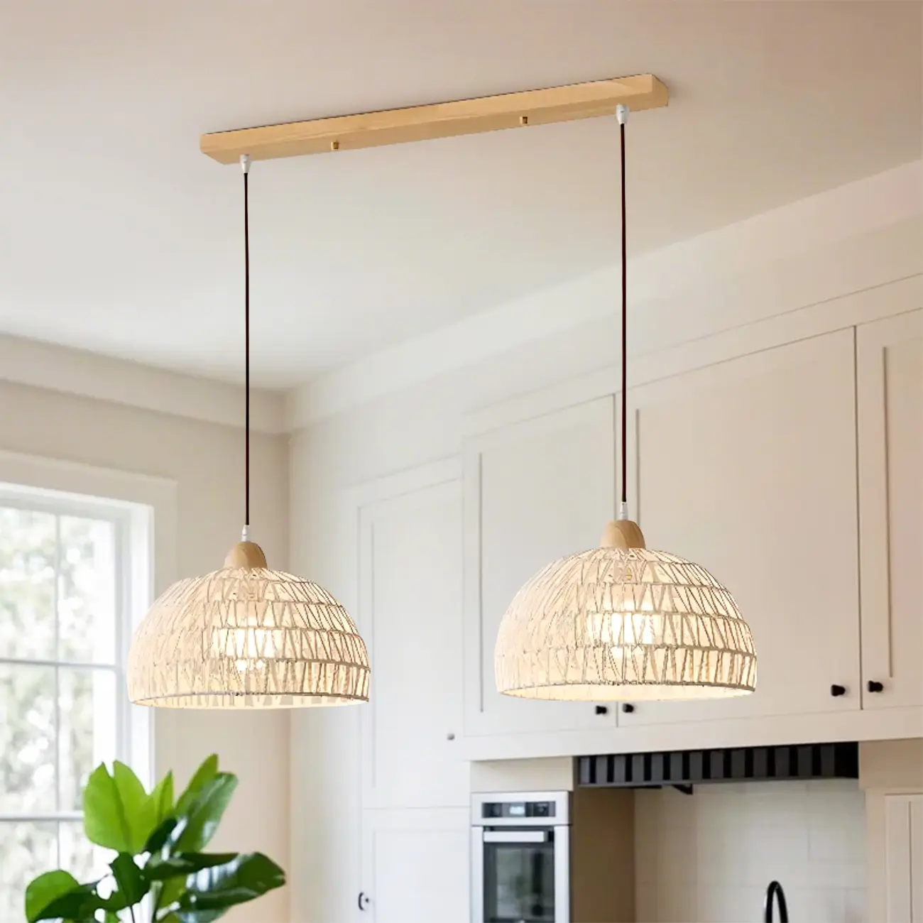 Modern 2 Lights Wooden Pendant Island Light in Medium Size  Image - 1 | homeyfad