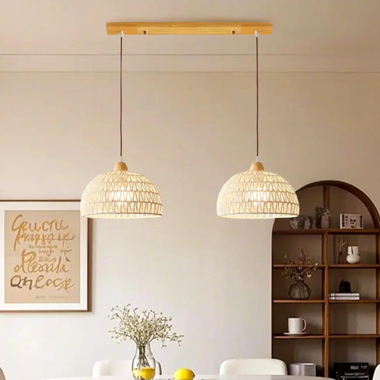 Modern 2 Lights Wooden Pendant Island Light in Medium Size  Image - 10 | homeyfad