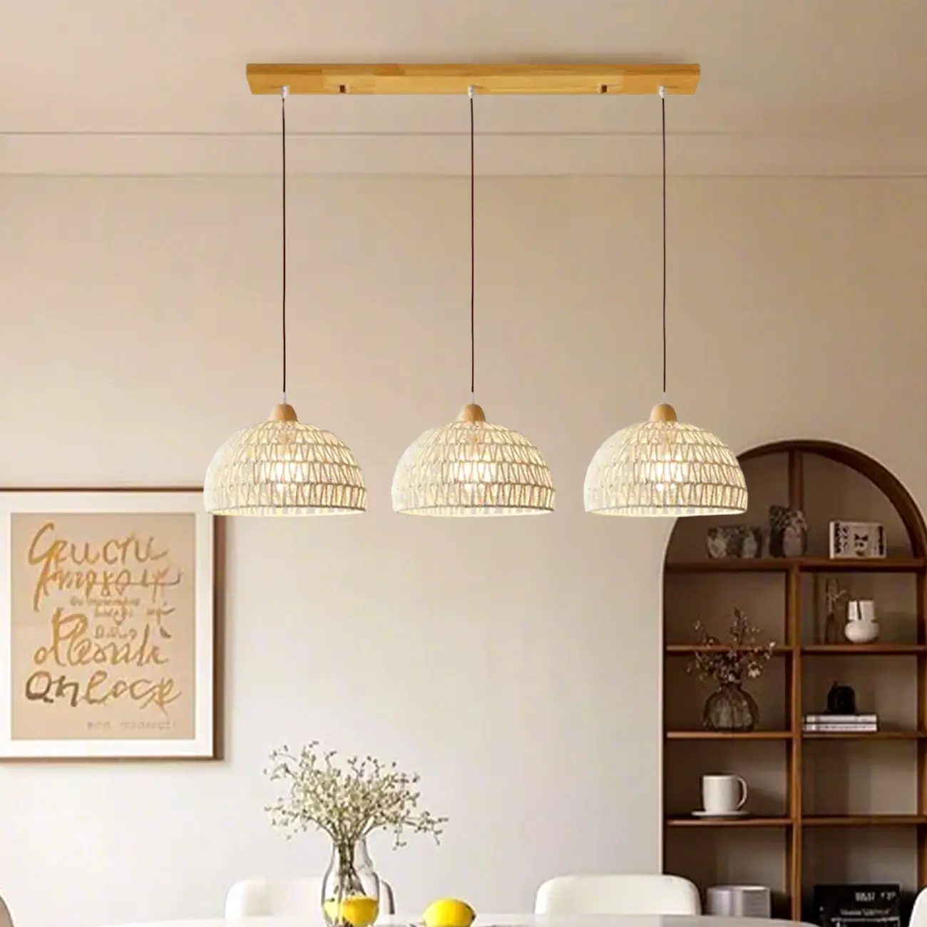 Modern 2 Lights Wooden Pendant Island Light in Medium Size  Image - 11 | homeyfad
