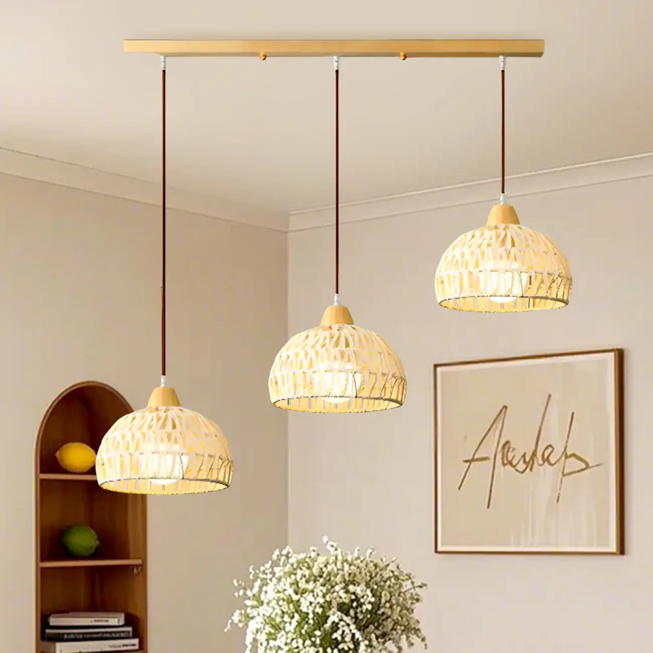 Modern 2 Lights Wooden Pendant Island Light in Medium Size  Image - 4 | homeyfad