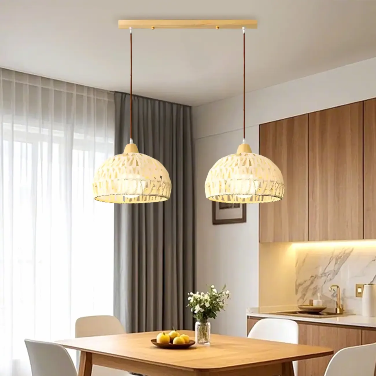 Modern 2 Lights Wooden Pendant Island Light in Medium Size  Image - 5