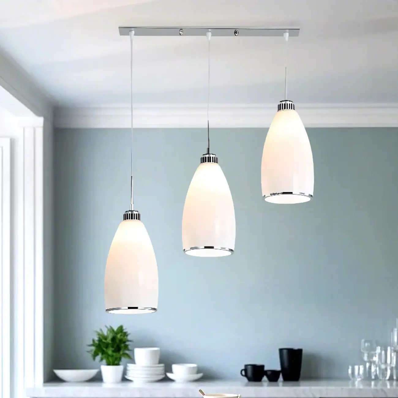 Simple White Vitreous 3 Lights Island Pendant Light for Kitchen Image - 1 | homeyfad