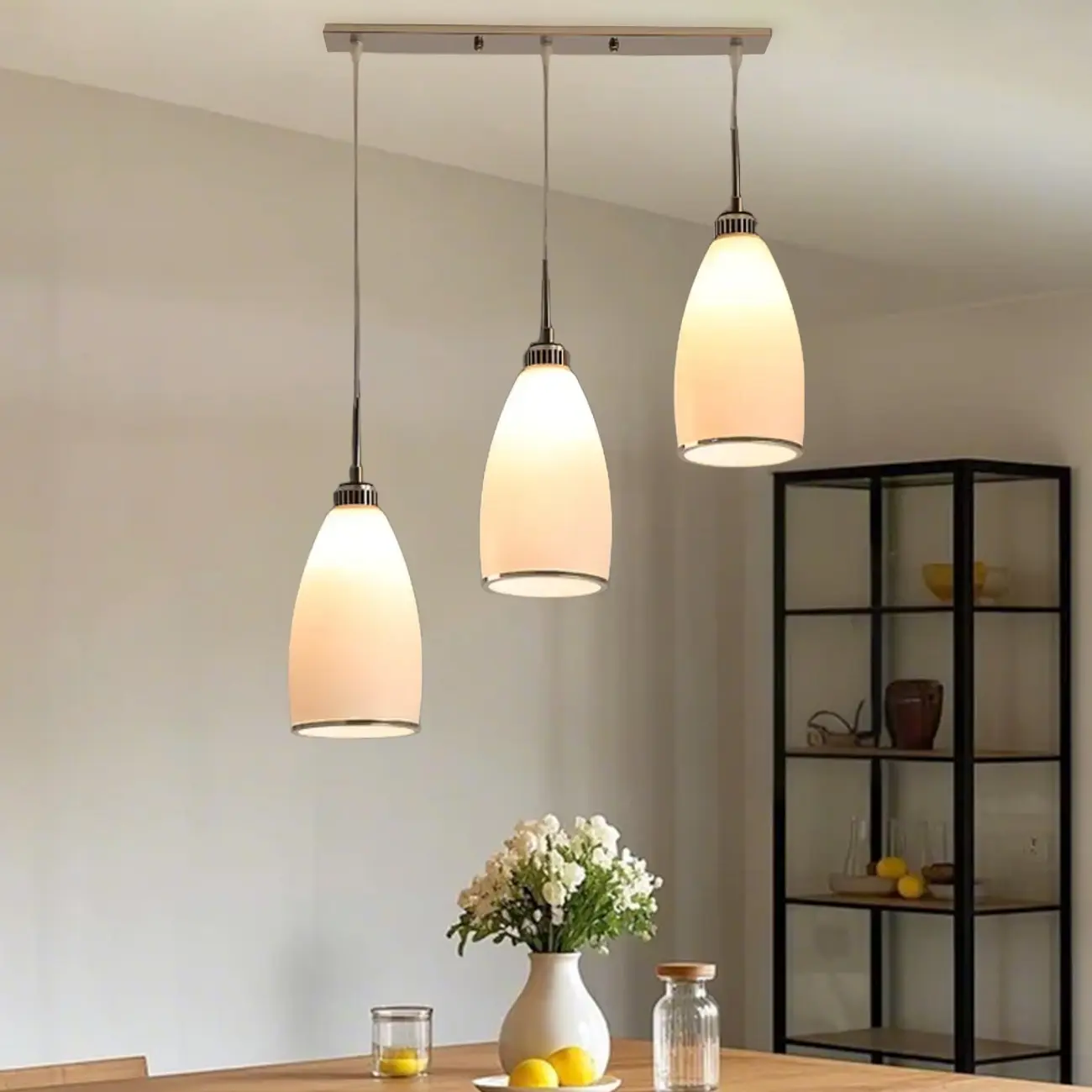 Simple White Vitreous 3 Lights Island Pendant Light for Kitchen Image - 4 | homeyfad