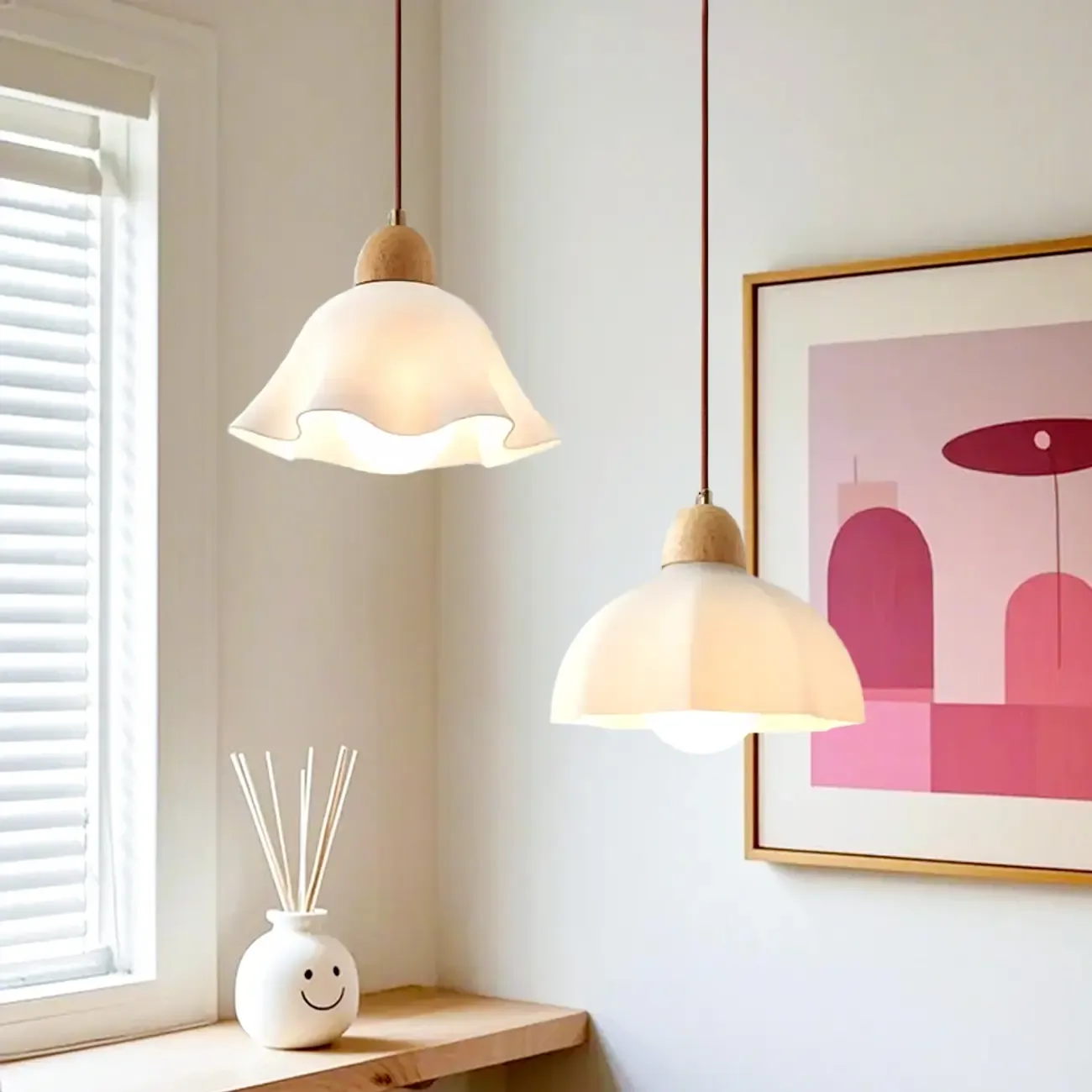 Modern White Floral Shade Pendant Lamp for Bedroom Image - 1