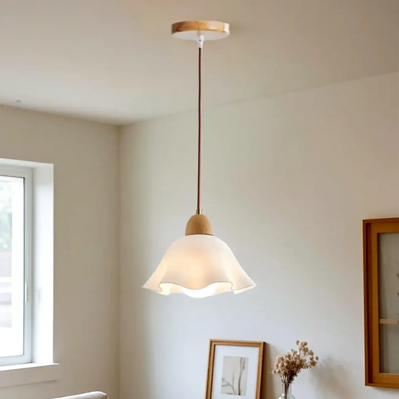 Modern White Floral Shade Pendant Lamp for Bedroom Image - 13