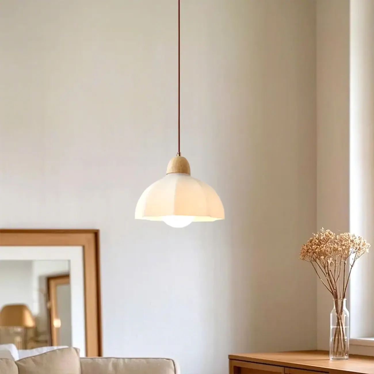 Modern White Floral Shade Pendant Lamp for Bedroom Image - 4