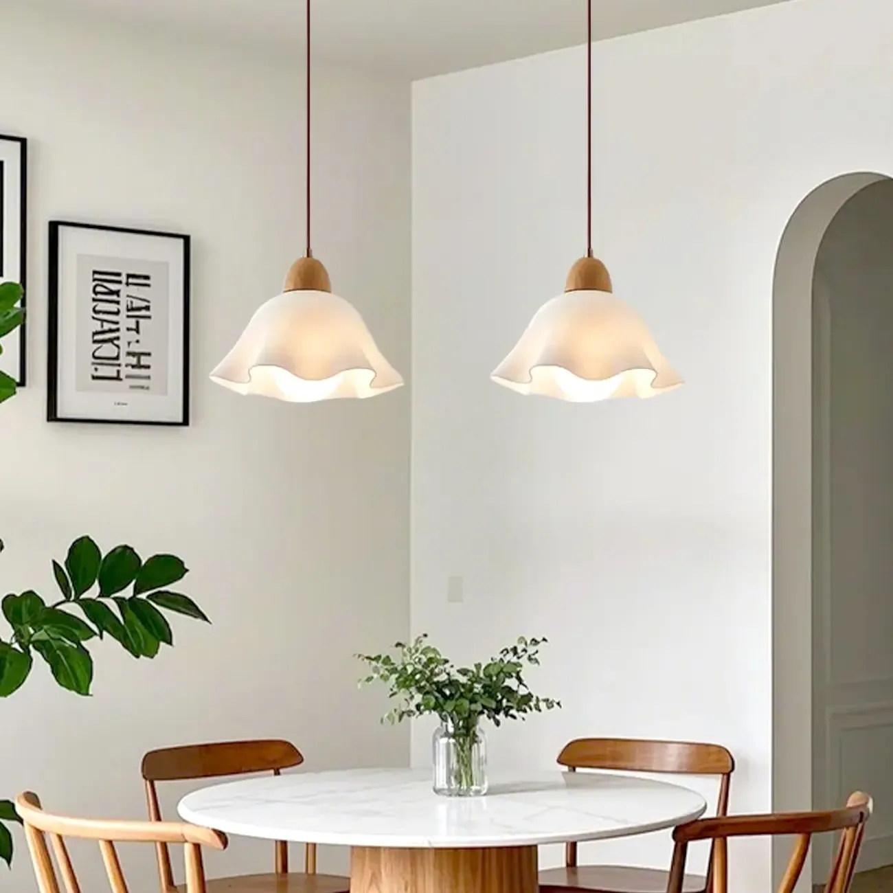 Modern White Floral Shade Pendant Lamp for Bedroom Image - 6