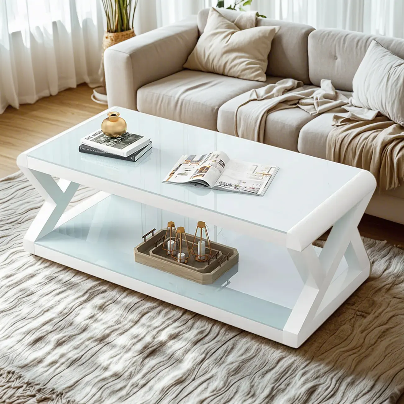 Modern Black Rectangle Glass Metal Coffee Table Image - 2 | homeyfad