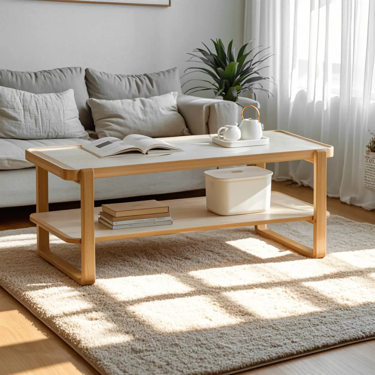 Modern Natural Bamboo Rectangle Glass Coffee Table Image - 2 | homeyfad
