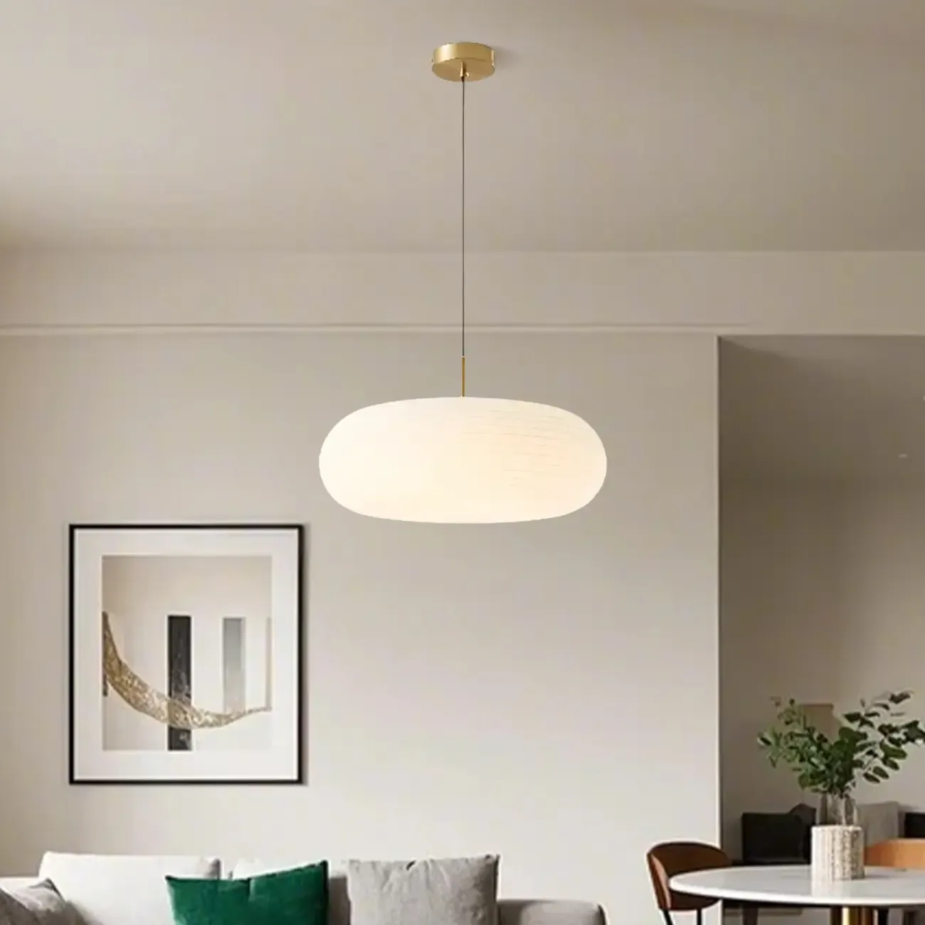 Cream Acrylic Pebble Shape LED Pendant Light for Living Room Image - 1