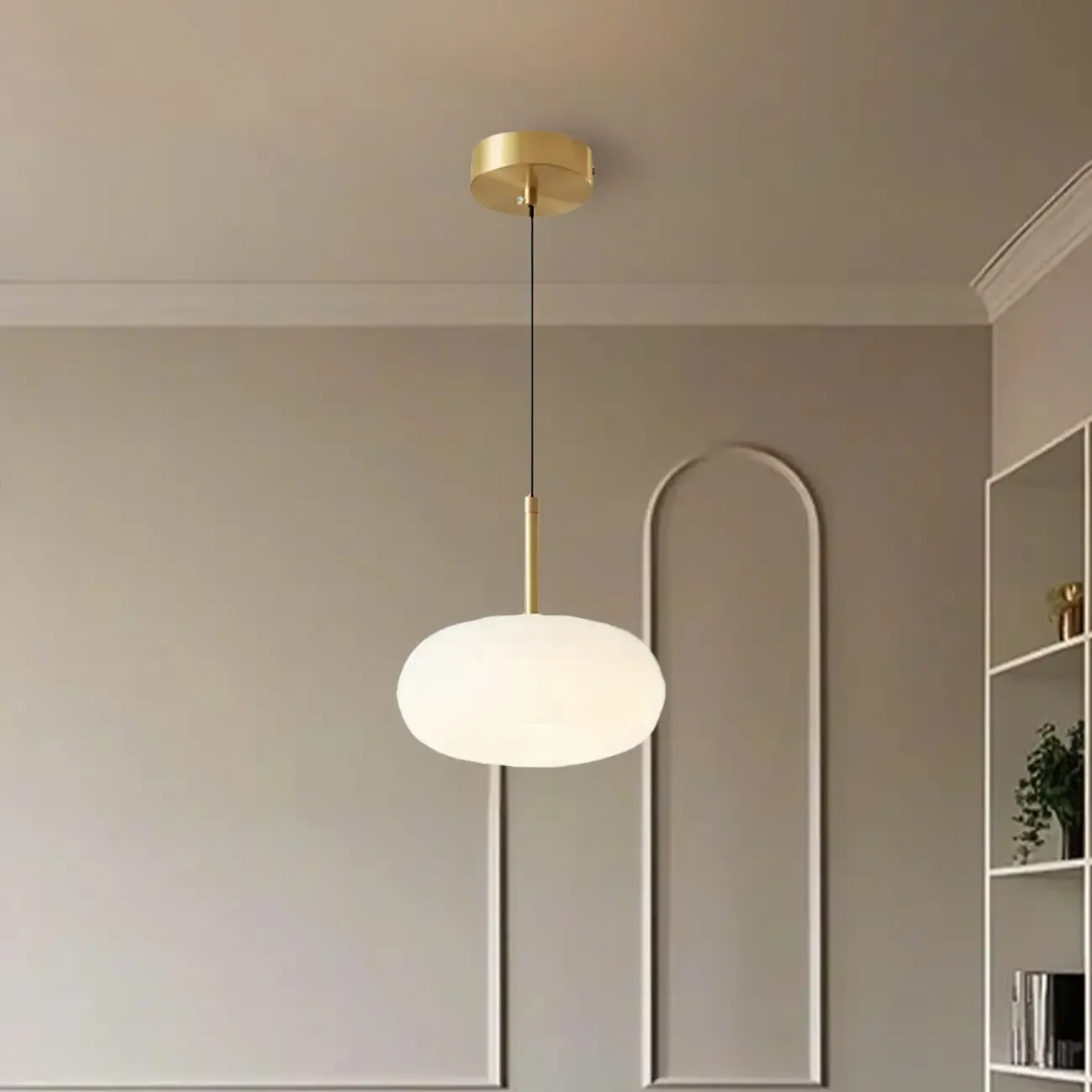 Cream Acrylic Pebble Shape LED Pendant Light for Living Room Image - 18