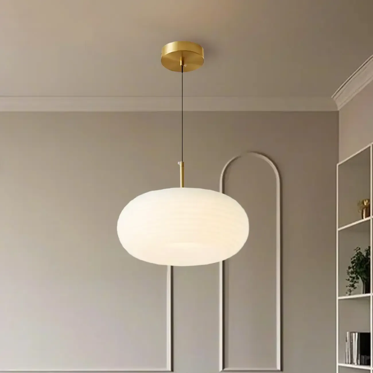 Cream Acrylic Pebble Shape LED Pendant Light for Living Room Image - 19
