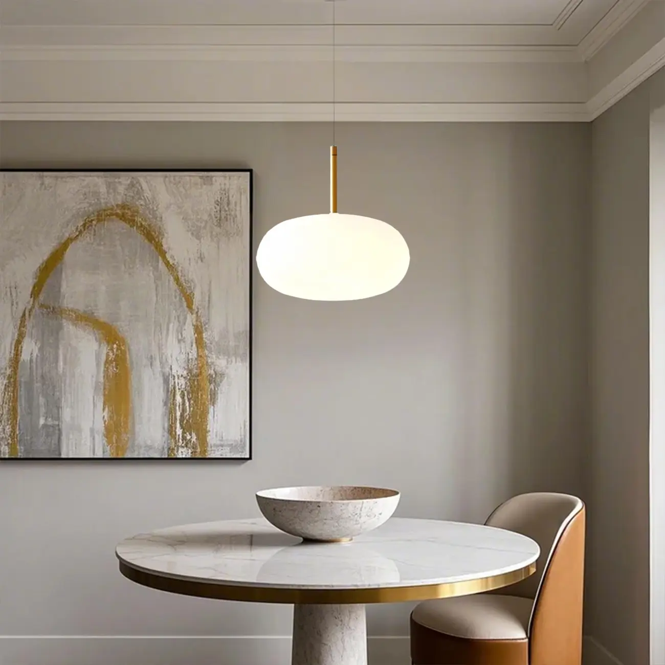 Cream Acrylic Pebble Shape  LED Pendant Light for Living Room Image - 6 | homeyfad