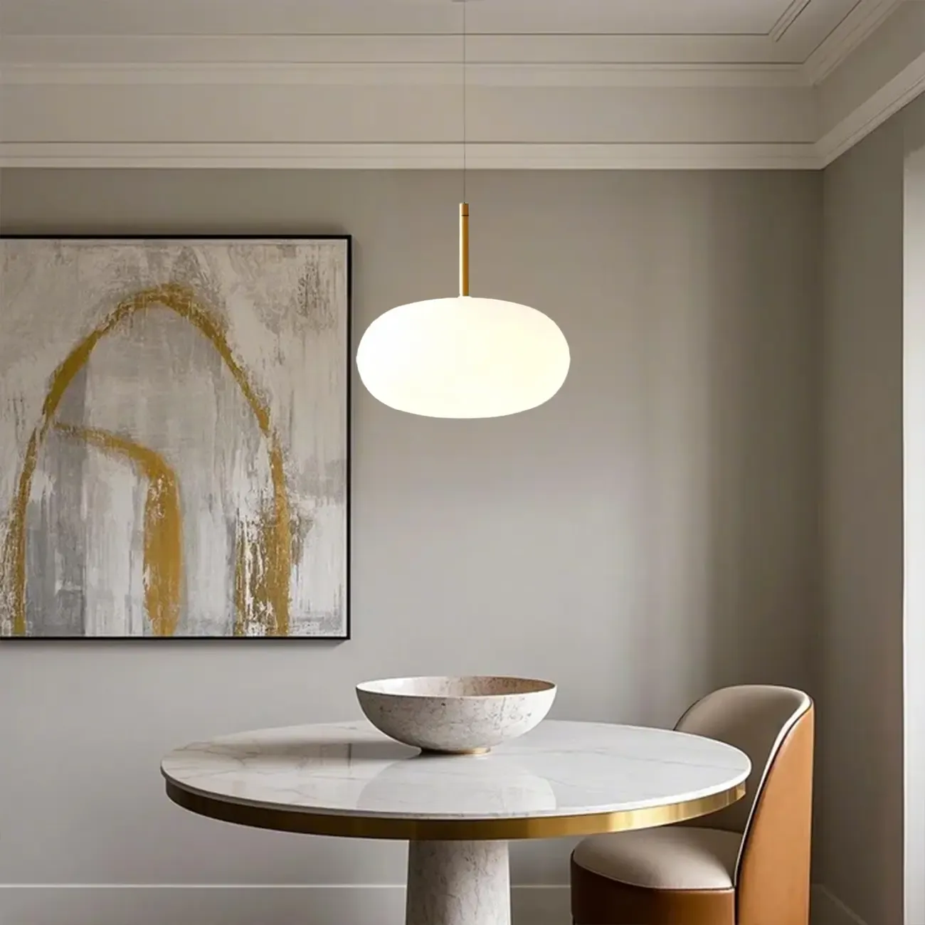 Cream Acrylic Pebble Shape  LED Pendant Light for Living Room Image - 6