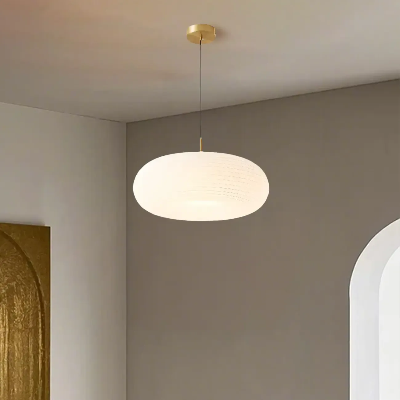 Cream Acrylic Pebble Shape LED Pendant Light for Living Room Image - 7