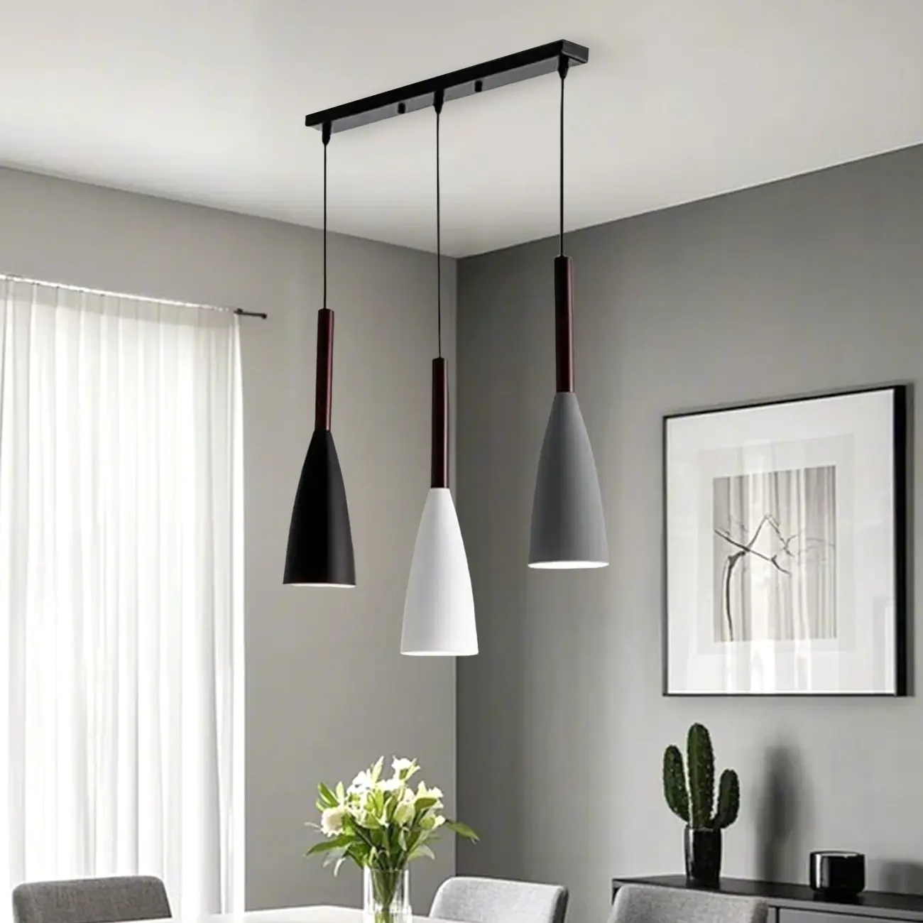 Modern 3 Lights Island Pendant Light Black Tapered Shape Image - 1 | homeyfad
