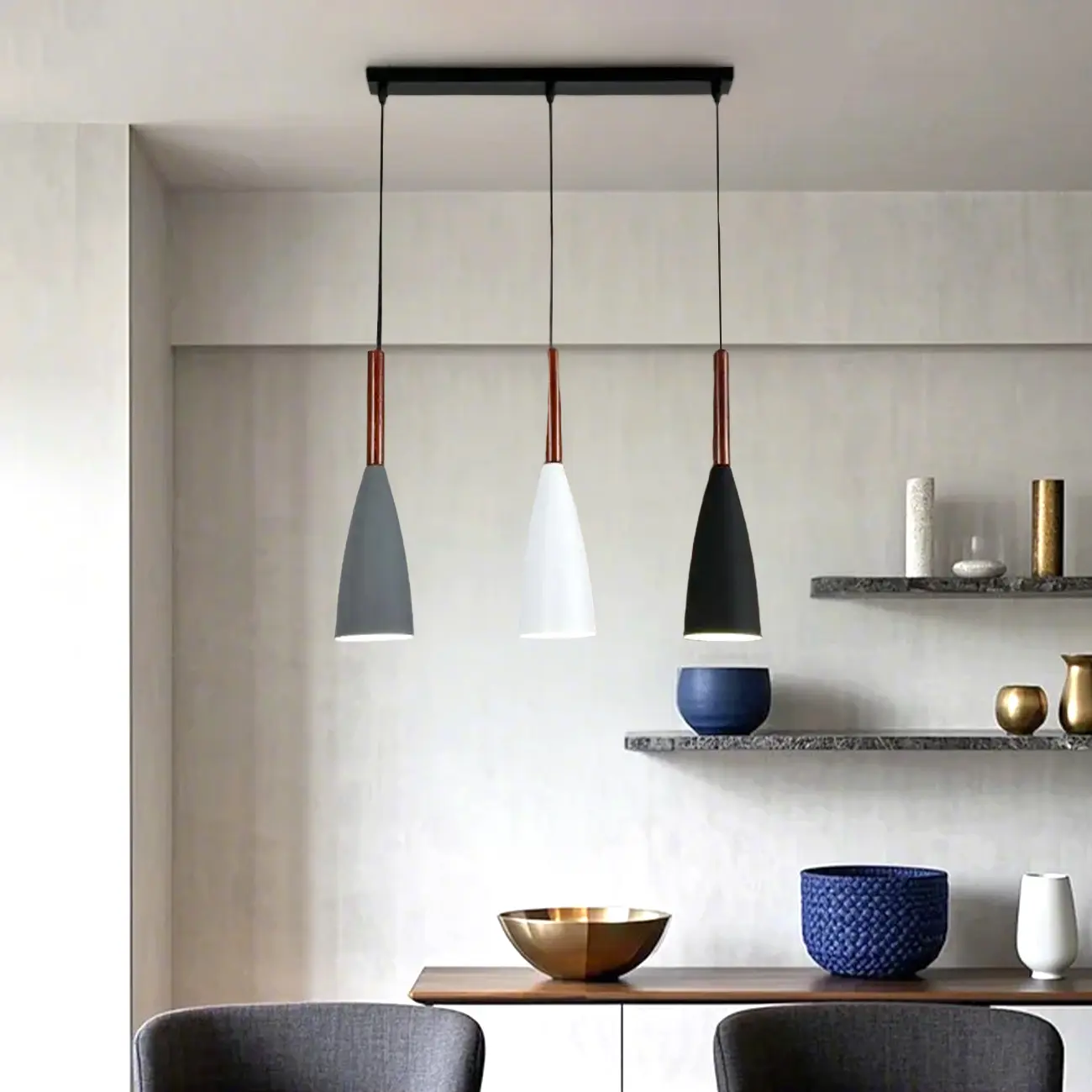 Modern 3 Lights Island Pendant Light Black Tapered Shape Image - 2 | homeyfad