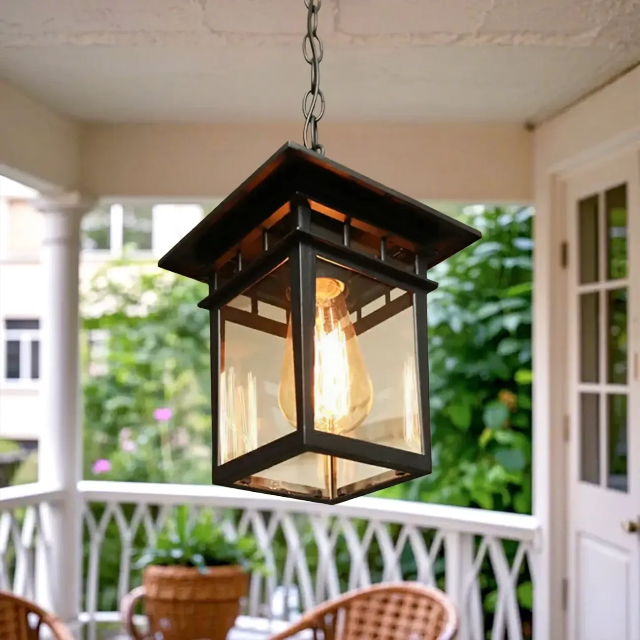 Retro Black Metal Hanging Pendant Lamp for Outdoor Use Image - 1