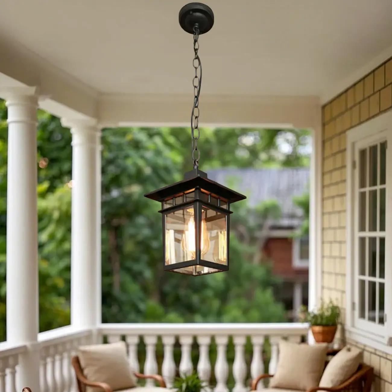 Retro Black Metal Hanging Pendant Lamp for Outdoor Use Image - 2 | homeyfad