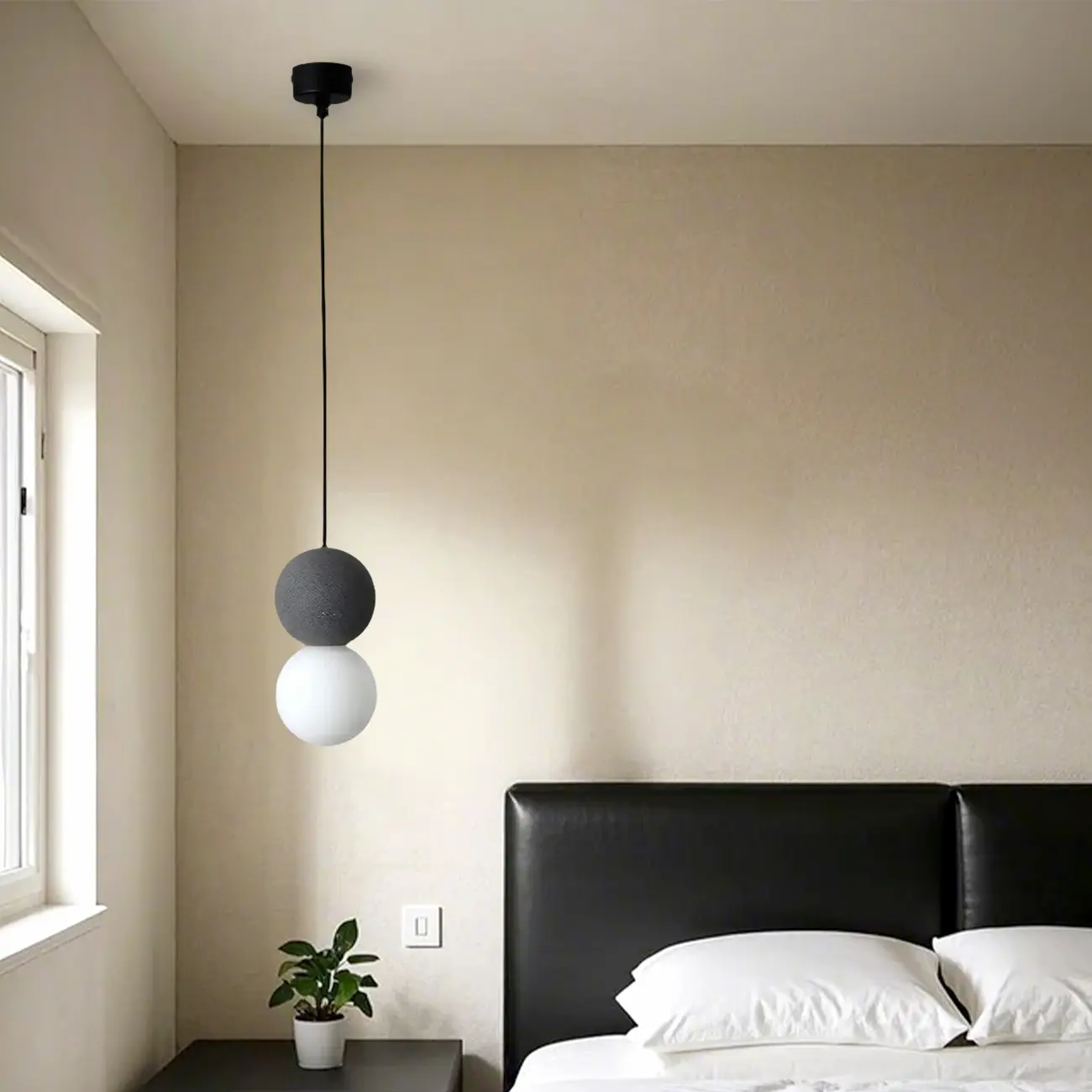 Minimalist Milky Glass Globe Pendant Lamp with Beaded Detail for Bedside Image - 15 | homeyfad