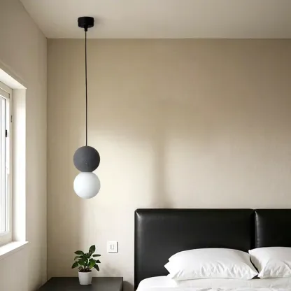 Minimalist Milky Glass Globe Pendant Lamp with Beaded Detail for Bedside Image - 15