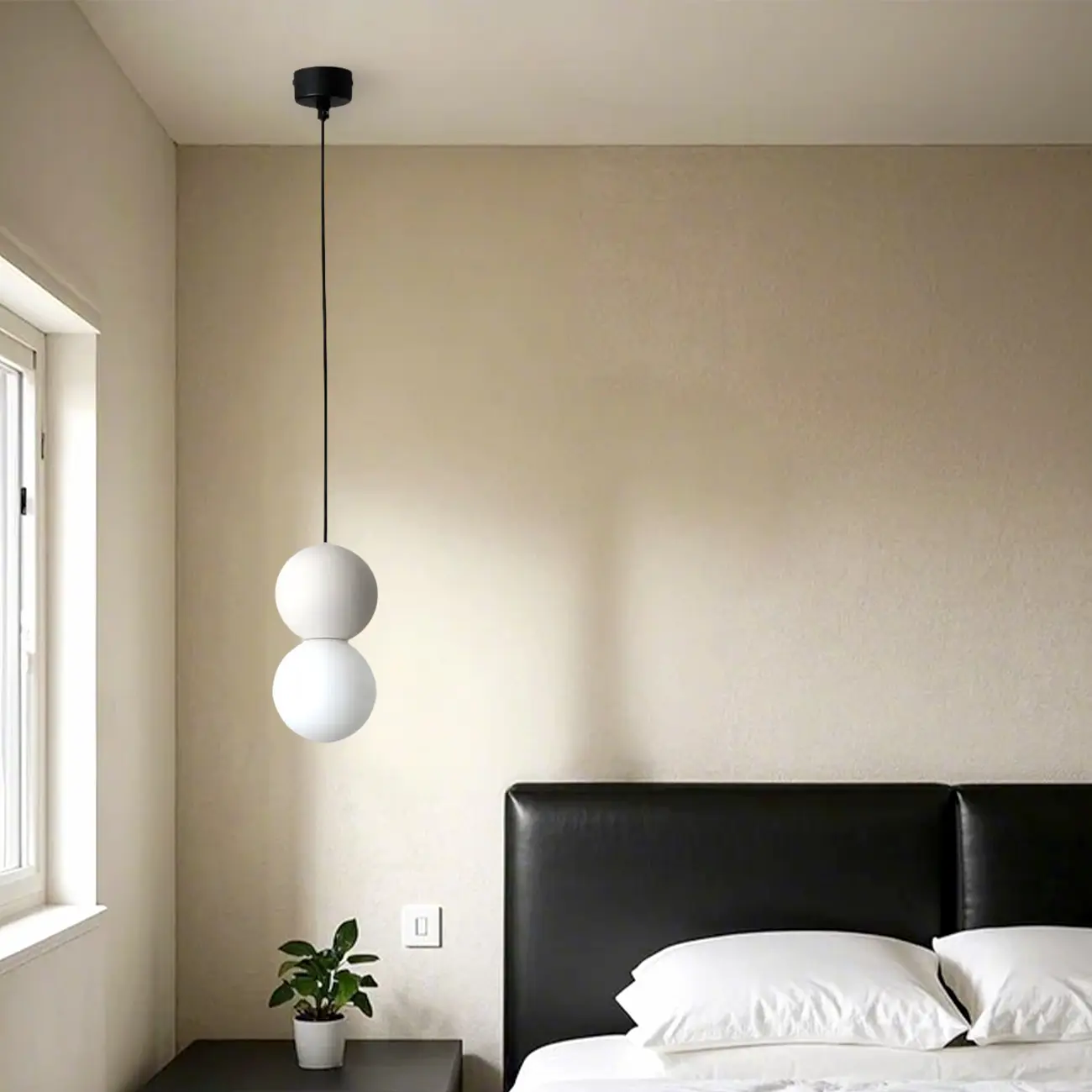 Minimalist Milky Glass Globe Pendant Lamp with Beaded Detail for Bedside Image - 16 | homeyfad