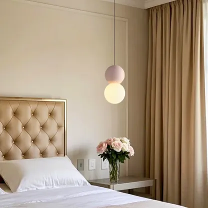 Minimalist Milky Glass Globe Pendant Lamp with Beaded Detail for Bedside Image - 4