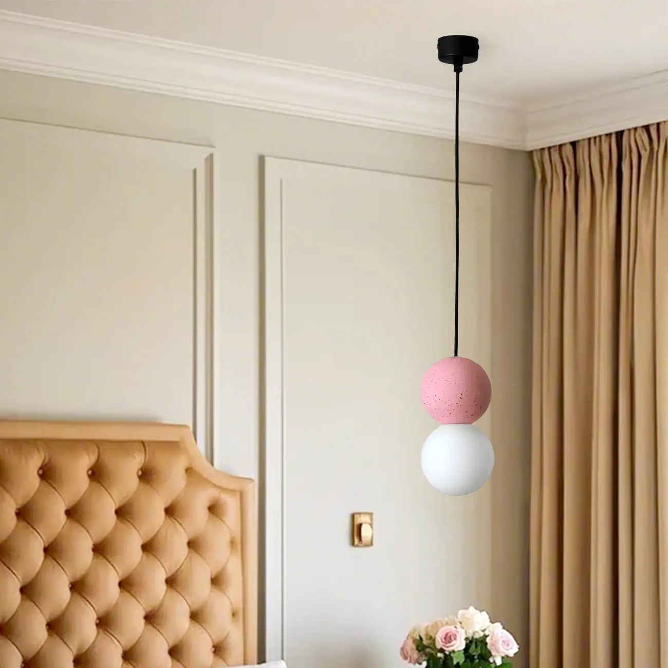 Minimalist Milky Glass Globe Pendant Lamp with Beaded Detail for Bedside Image - 17 | homeyfad