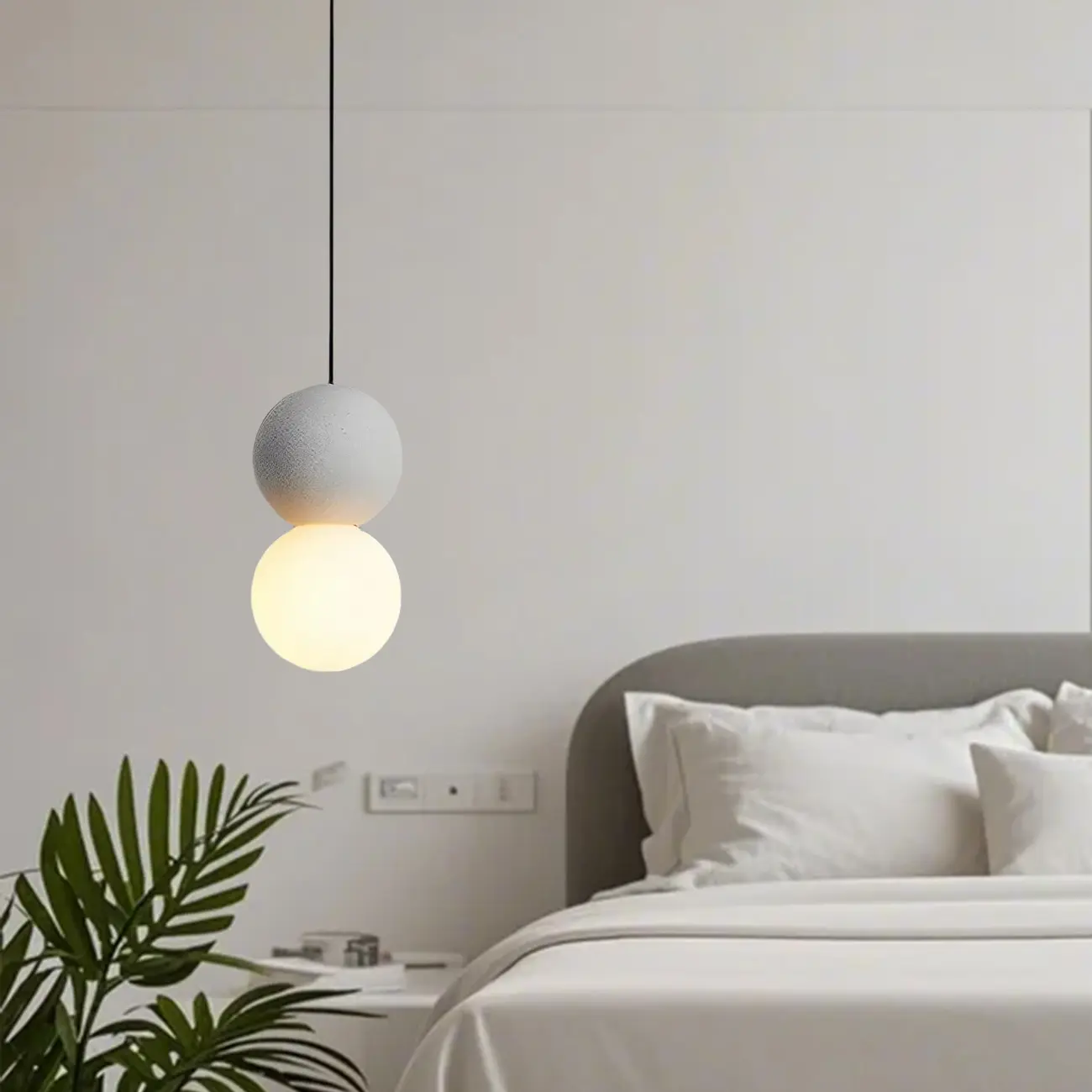 Minimalist Milky Glass Globe Pendant Lamp with Beaded Detail for Bedside Image - 6 | homeyfad