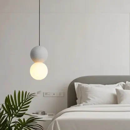 Minimalist Milky Glass Globe Pendant Lamp with Beaded Detail for Bedside Image - 6