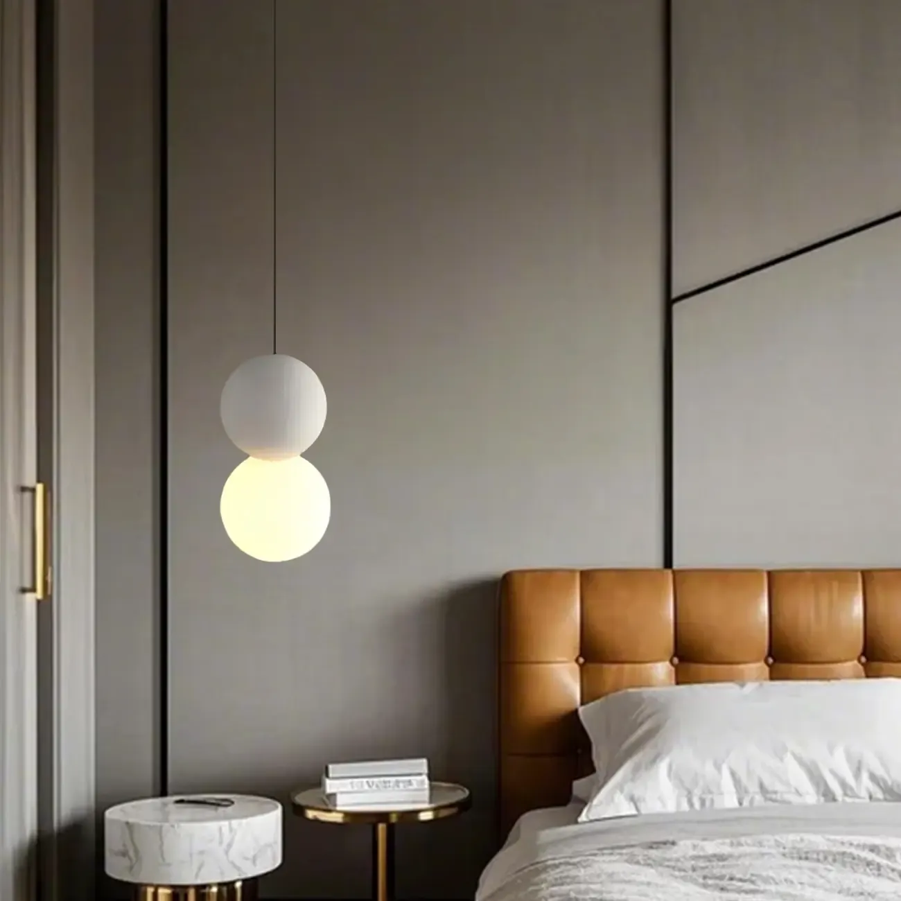 Minimalist Milky Glass Globe Pendant Lamp with Beaded Detail for Bedside Image - 7