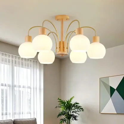 Modern Wood and Glass Chandelier Lighting for Dinning Room Image - 1